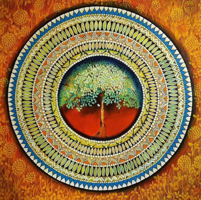 Abstract acrylic painting titled 'Soul Connection 1', 30x30 inches, by artist NITU CHHAJER on Canvas