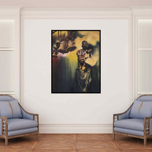 In-situ view of Roni Sarkar's 'Soul Of Vanaras (The Sound of Devotion)' painting in a room