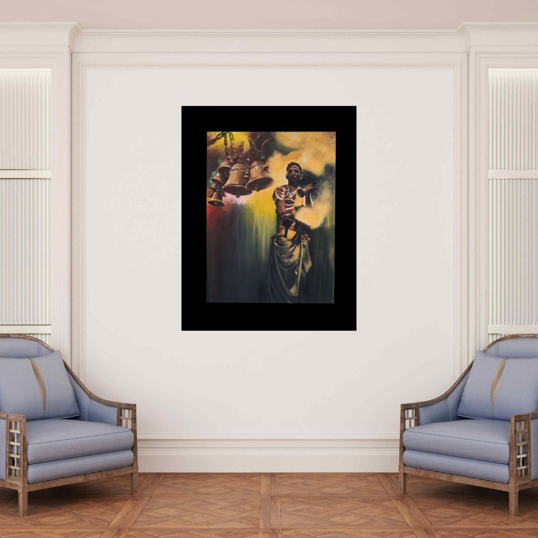 In-situ view of Roni Sarkar's 'Soul Of Vanaras (The Sound of Devotion)' painting in a room