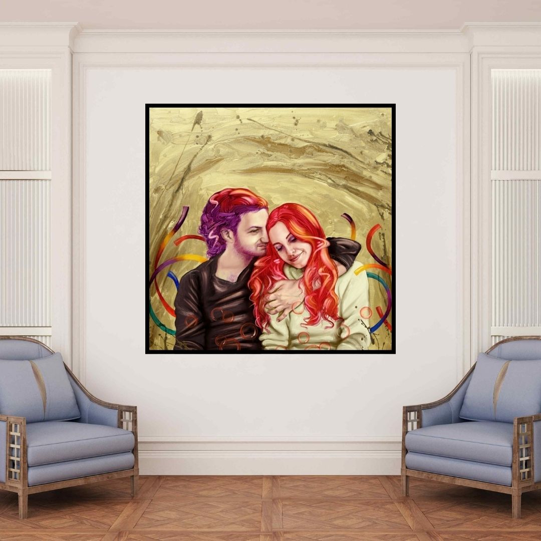 In-situ view of Ankur Rana's 'Soulmates 9' painting in a room