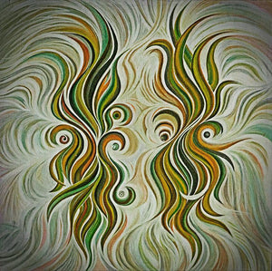 Soulmates Sienna (Kindred Spirits) by Manju Lamba, Original Acrylic Abstract Painting on Canvas, Medium Square Wall Art