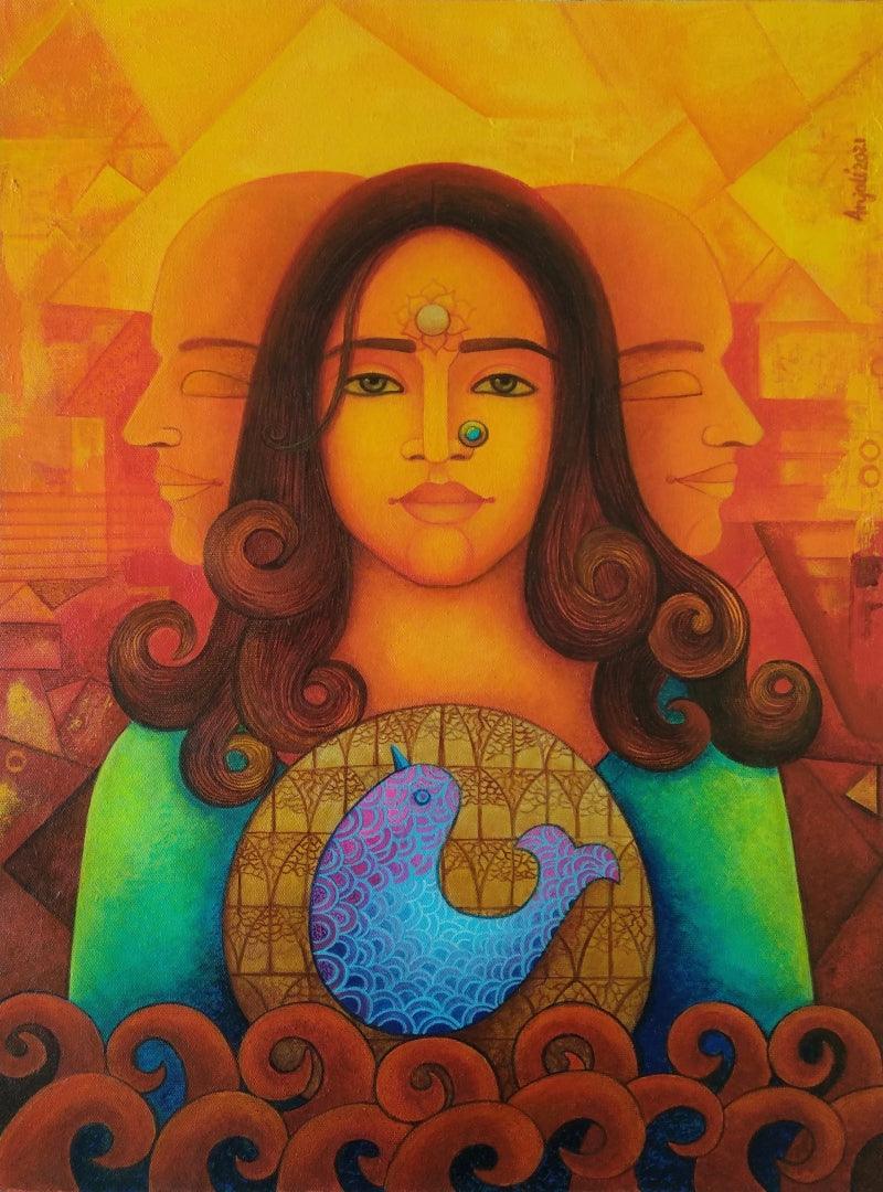 Figurative acrylic painting titled 'Souls', 16x22 inches, by artist Anjali Surana on Canvas