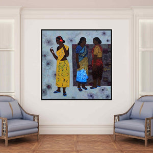 In-situ view of Harshada Kolapkar's 'Sound (The Currency of Conversation)' painting in a room