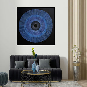 Rajib Deyashi's 'The Source Of The Creation Of The (The All-Seeing Eye)' painting visualized above a sofa in a contemporary room.