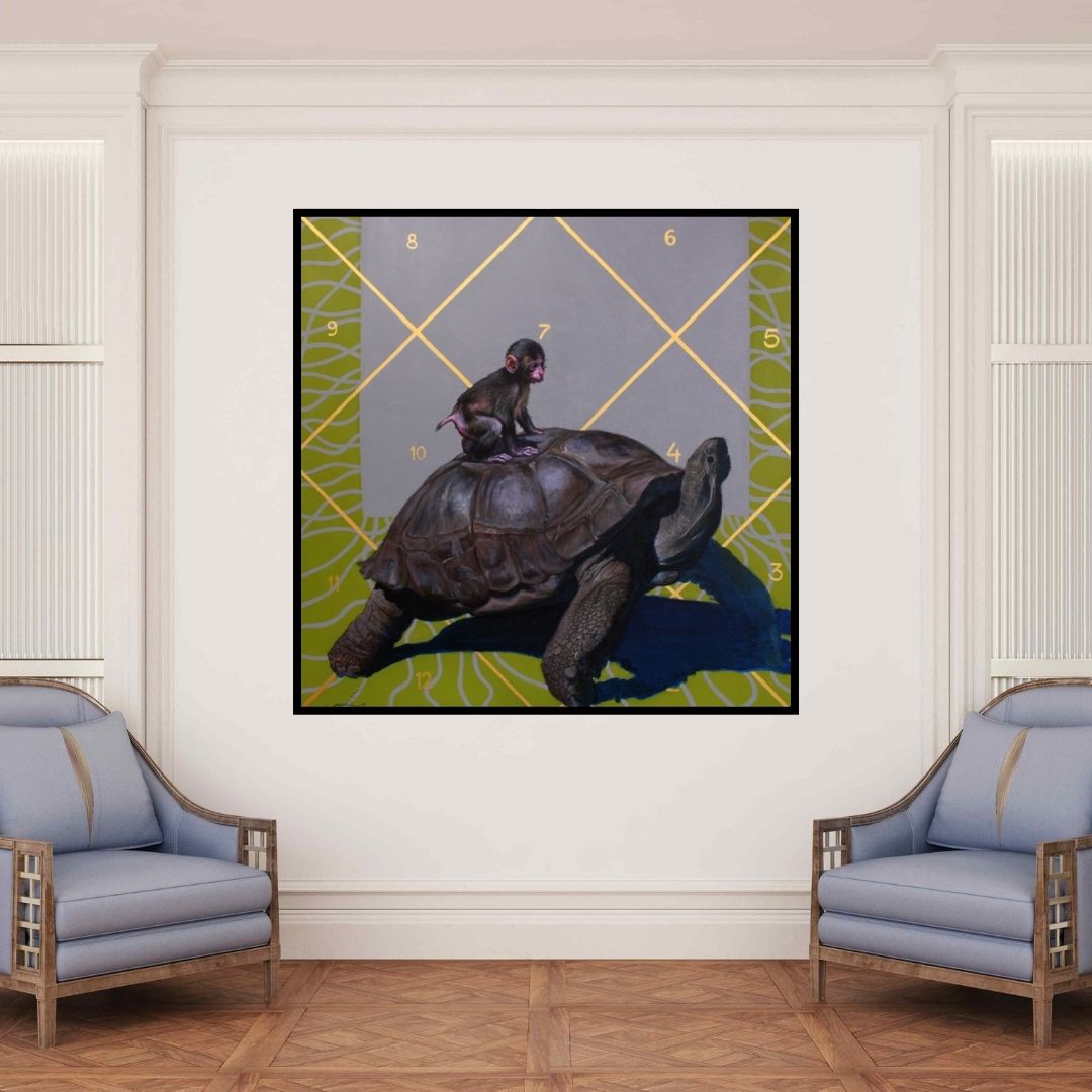 In-situ view of Javed Mulani's 'Source (A Cosmic Journey)' painting in a room