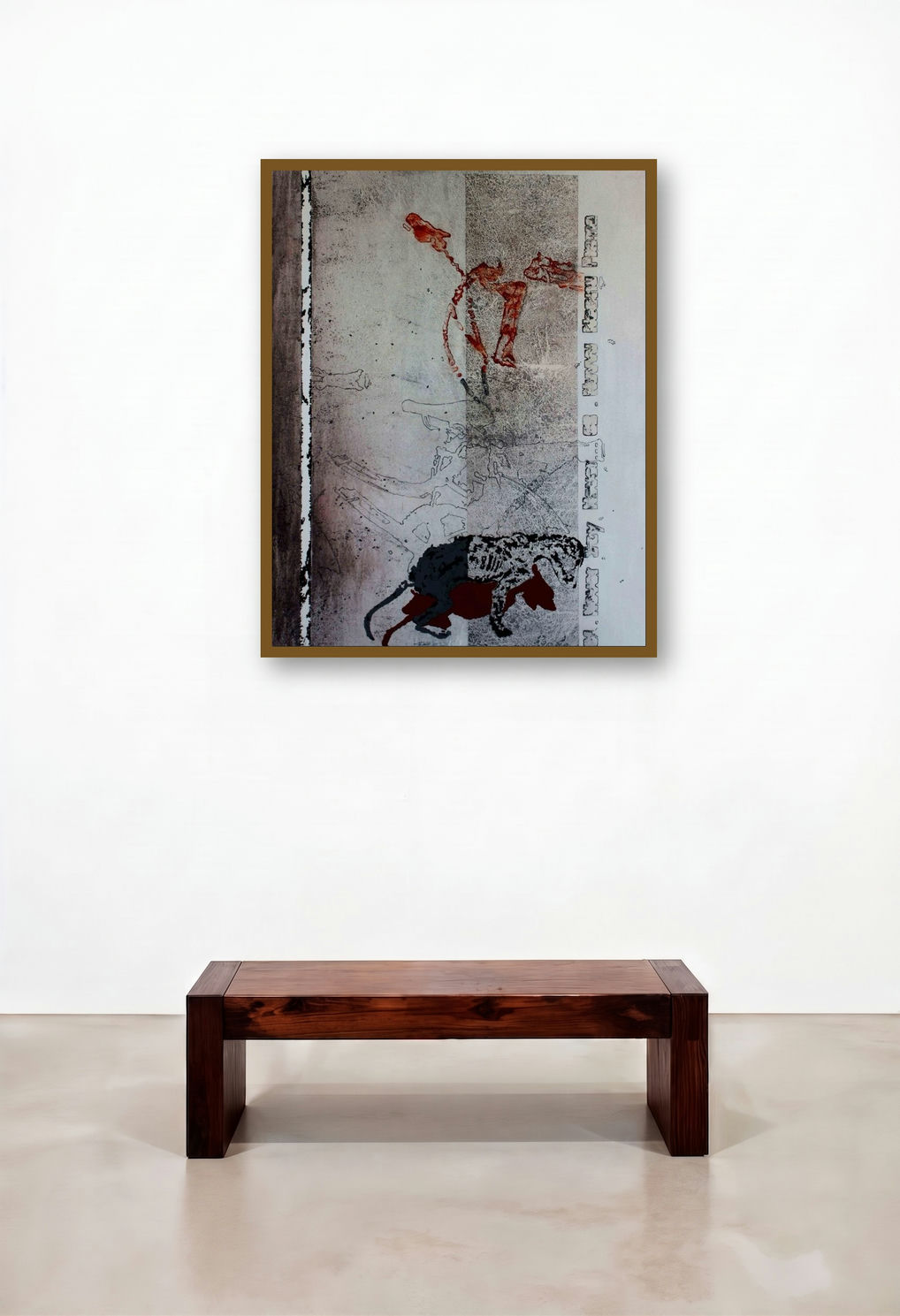 Souvenir 2 (Feline Form) by artist T Raju Gopalarao displayed in a Mid-Century Modern Hotel Lobby