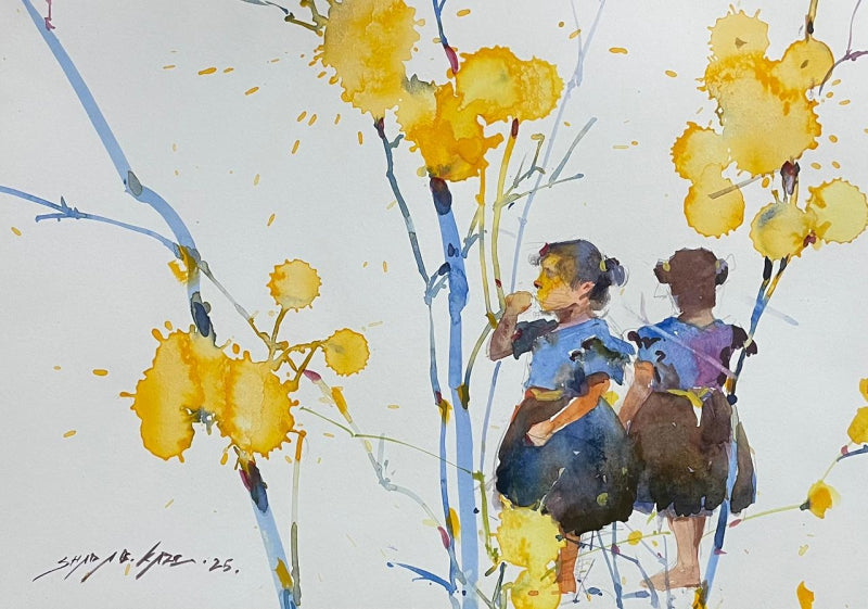 'Space 2' figurative watercolor painting by artist Shadab Kazi, 8x11 inch, on paper