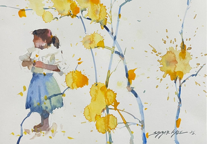 'Space 3' figurative watercolor painting by artist Shadab Kazi, 8x11 inch, on paper