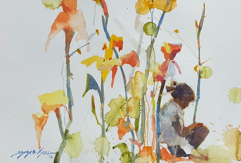 'Space 4' figurative watercolor painting by artist Shadab Kazi, 8x11 inch, on paper