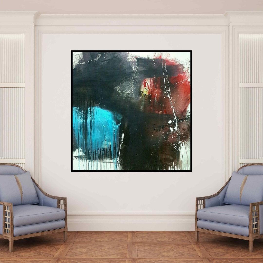 In-situ view of Gulrez Ali's 'Space 55 (Crimson Tide)' painting in a room