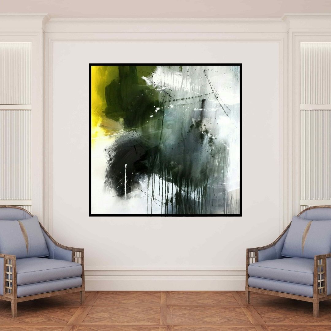 In-situ view of Gulrez Ali's 'Space 55 (Verdant Echoes)' painting in a room