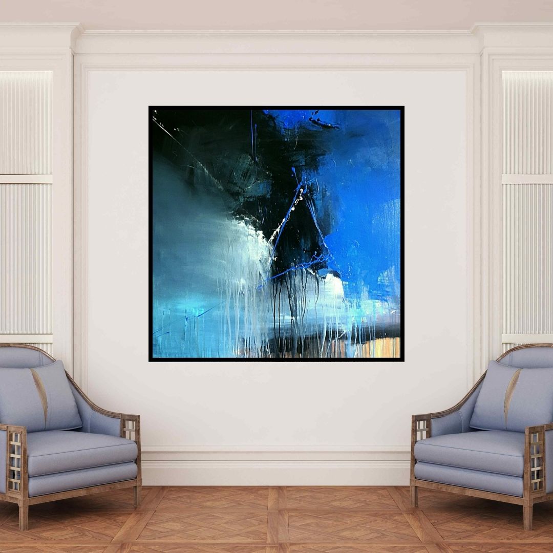 In-situ view of Gulrez Ali's 'Space 57 (Ascension)' painting in a room