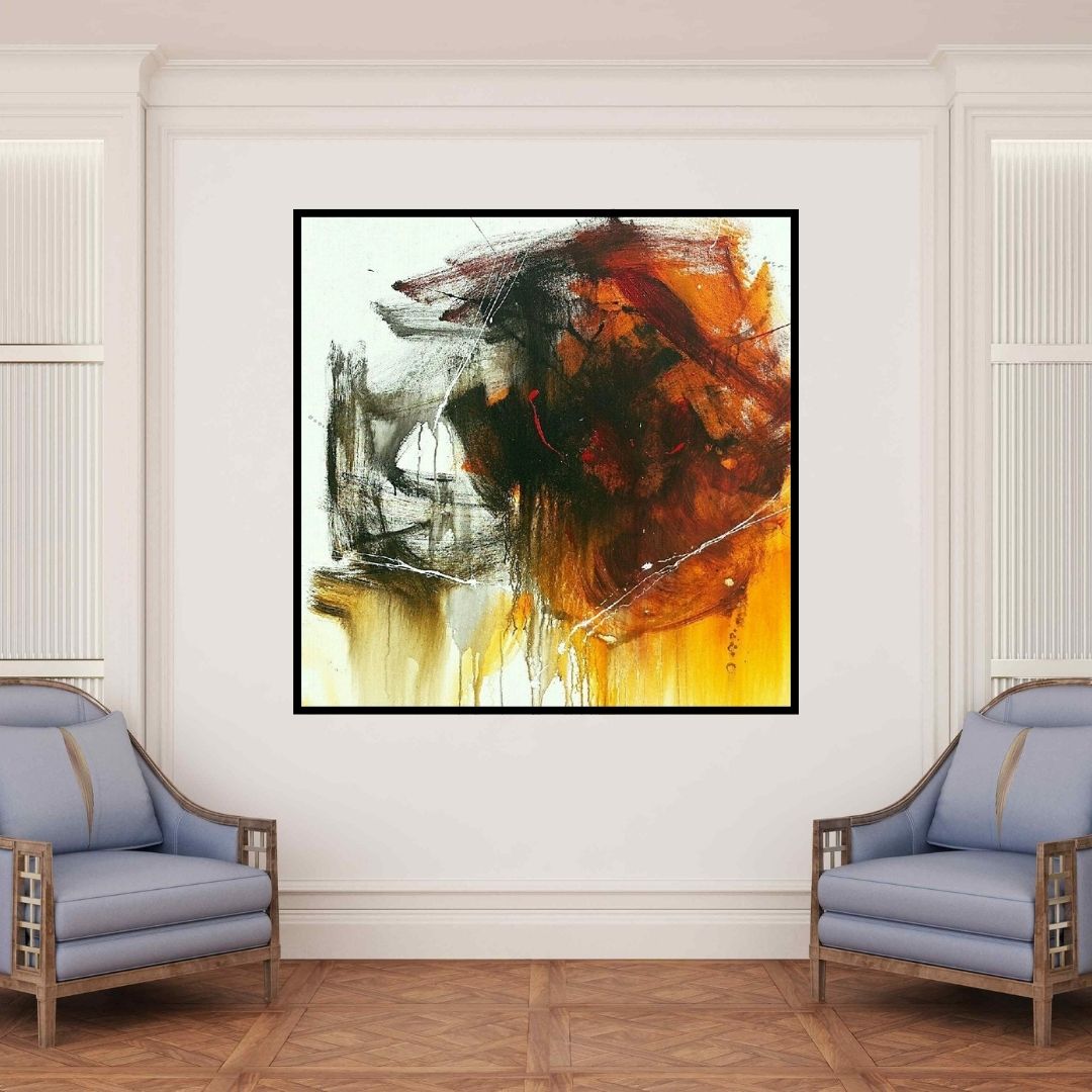 In-situ view of Gulrez Ali's 'Space 72 (Ember's Embrace)' painting in a room