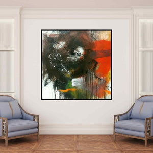 In-situ view of Gulrez Ali's 'Space 75 (Kindled Earth)' painting in a room