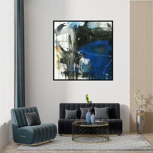 Preview of 'Space 85 (Midnight Bloom)' Painting by Gulrez Ali shown on a wall in a furnished room.