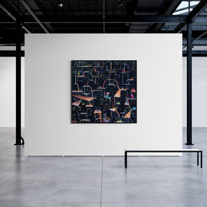 In-situ view of Bhagyanath C's 'Space A Ladder' painting in a room