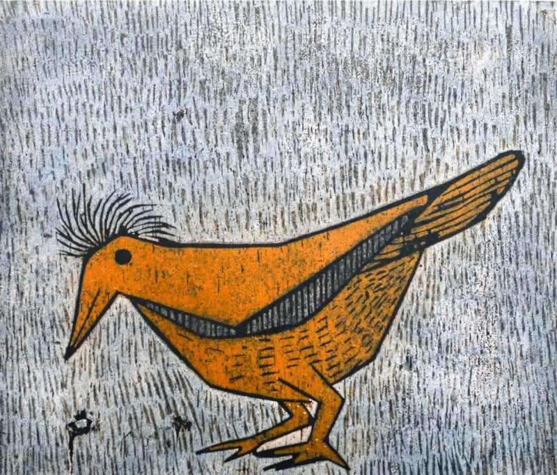 Sparrow 3' animals viscosity printmaking by artist Ankit Kushwaha, 9x9 inch, on paper