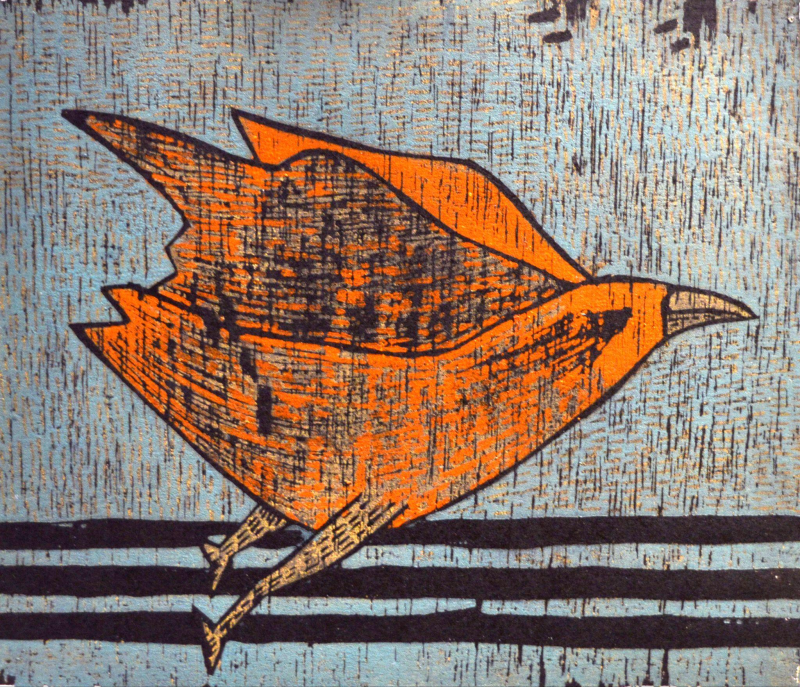 Sparrow 7' animals viscosity printmaking by artist Ankit Kushwaha, 9x9 inch, on paper