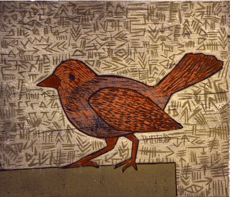 Sparrow 8' animals viscosity printmaking by artist Ankit Kushwaha, 9x9 inch, on paper