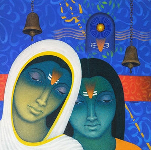 Religious acrylic painting titled 'Spiritual Splendour 1', 24x24 inches, by artist Bhiva Punekar on Canvas