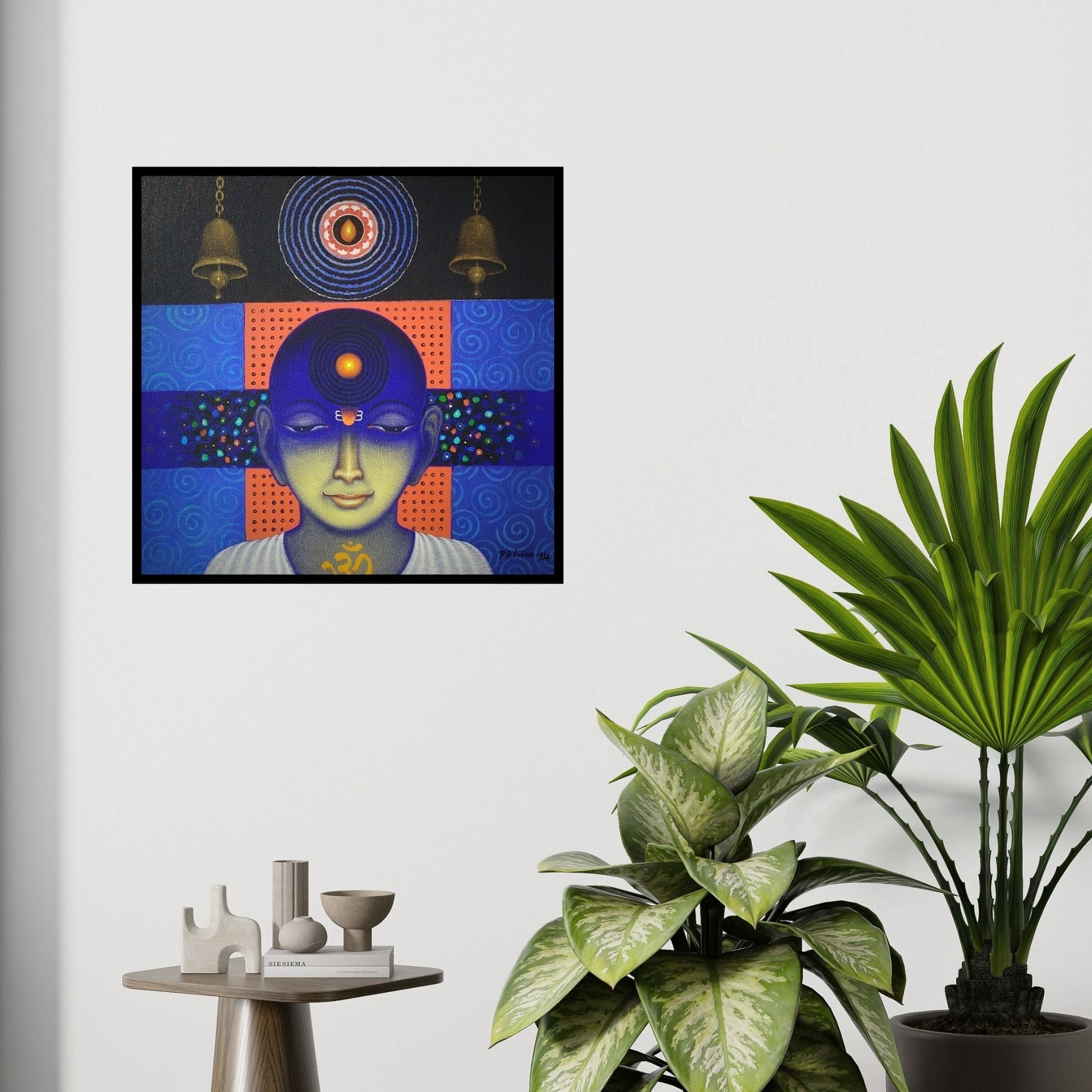 In-situ view of Bhiva Punekar's 'Spiritual Splendour 3 (Inner Awakening)' painting in a room
