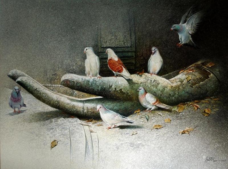 Religious acrylic oil painting titled 'Spiritual Touch', 36x48 inches, by artist Amit Bhar on Canvas