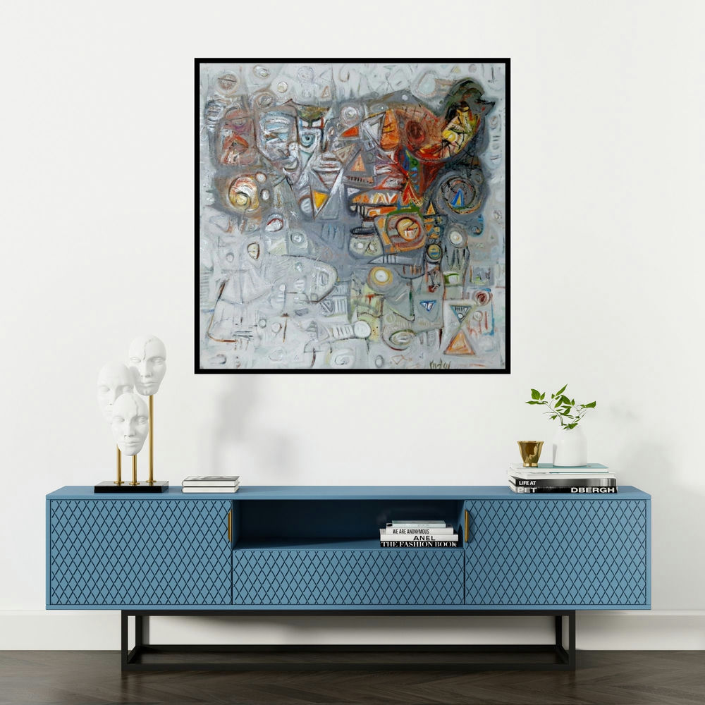 'Spontaneous Nature 5' painting by Rajesh Kumar Singh shown on a wall in a furnished room.