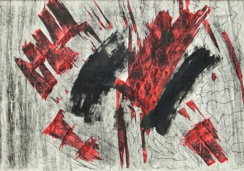 Spring And Stream' abstract mixed-media painting by artist Shahfahad Raja, 26x36 inch, on paper