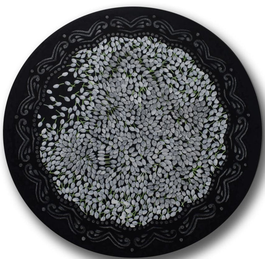 Sprinkling Fragrance 1' nature mixed-media painting by artist Raju T, 24x24 inch, on canvas