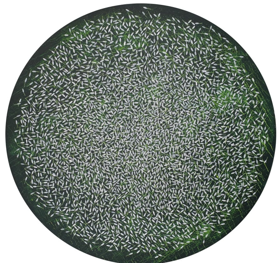 Sprinkling Fragrance 2' nature acrylic painting by artist Raju T, 48x48 inch, on canvas