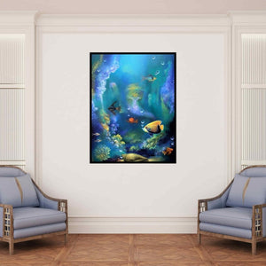 In-situ view of Shyamsundar Achary's 'Spritual Feel 1 (Coral Reef Dreams)' painting in a room