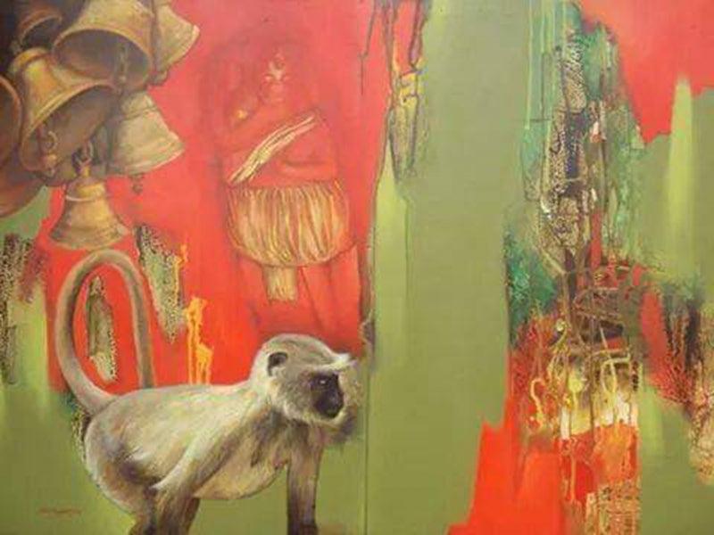 Animals acrylic painting titled 'Spritual Feel 2', 36x48 inches, by artist Shyamsundar Achary on Canvas