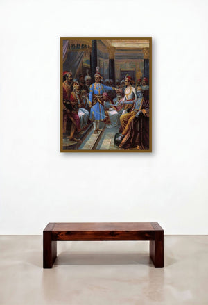Sri Krishna As Envoy (Krishnas Peace Mission) by artist Raja Ravi Varma displayed in a Industrial Penthouse