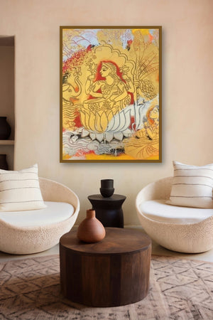 Sri Maha Lakhshmi (Lakshmi Painting) by artist Anjani Reddy displayed in a Luxury gallery