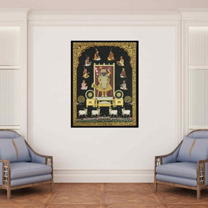 In-situ view of Rajendra Khanna's 'Srinathji With Musicians (Urban Symphony)' painting in a room