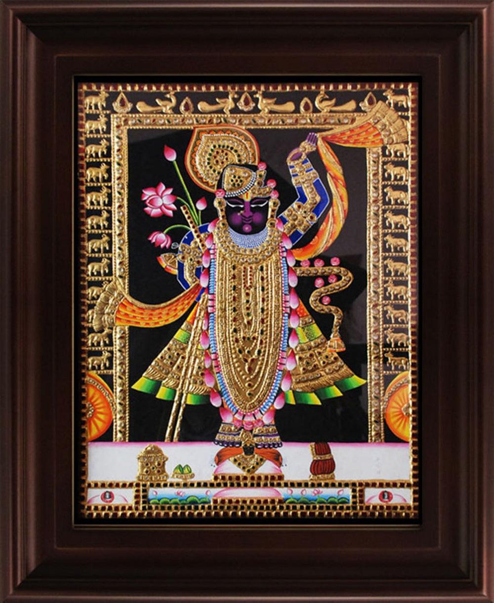 Religious tanjore traditional art titled 'Srinathji Tanjore Painting', 24x18 inches, by artist Myangadi Tanjore on Plywood