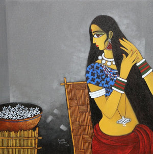 Figurative acrylic painting titled 'Sringar', 36x36 inches, by artist GAJRAJ CHAVAN on Canvas