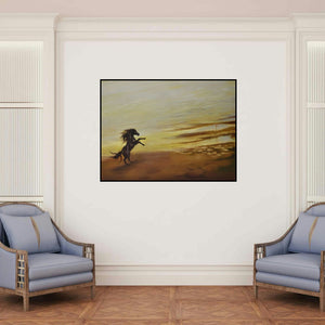 'Stallion (Spirit of the Wild)' painting by Durshit Bhaskar shown on a wall in a furnished room.