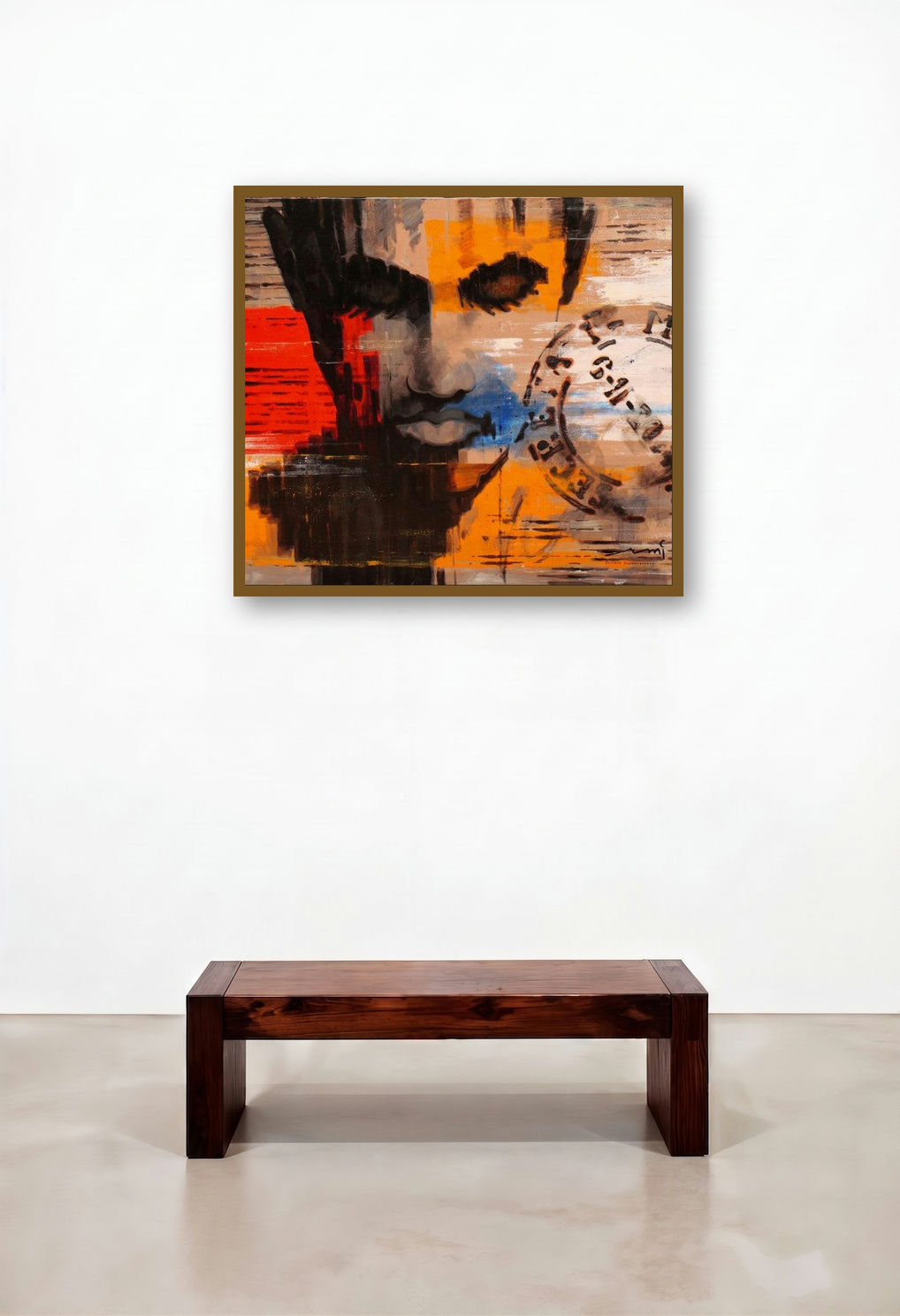 Stamp Series 208 (Time's Passage) by artist Devidas Dharmadhikari displayed in a Modern Library