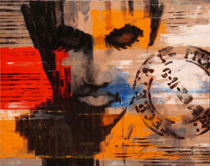 Stamp Series 208 (Time's Passage) by Devidas Dharmadhikari, Original Acrylic Figurative Painting on Canvas, X-Large Horizontal Wall Art
