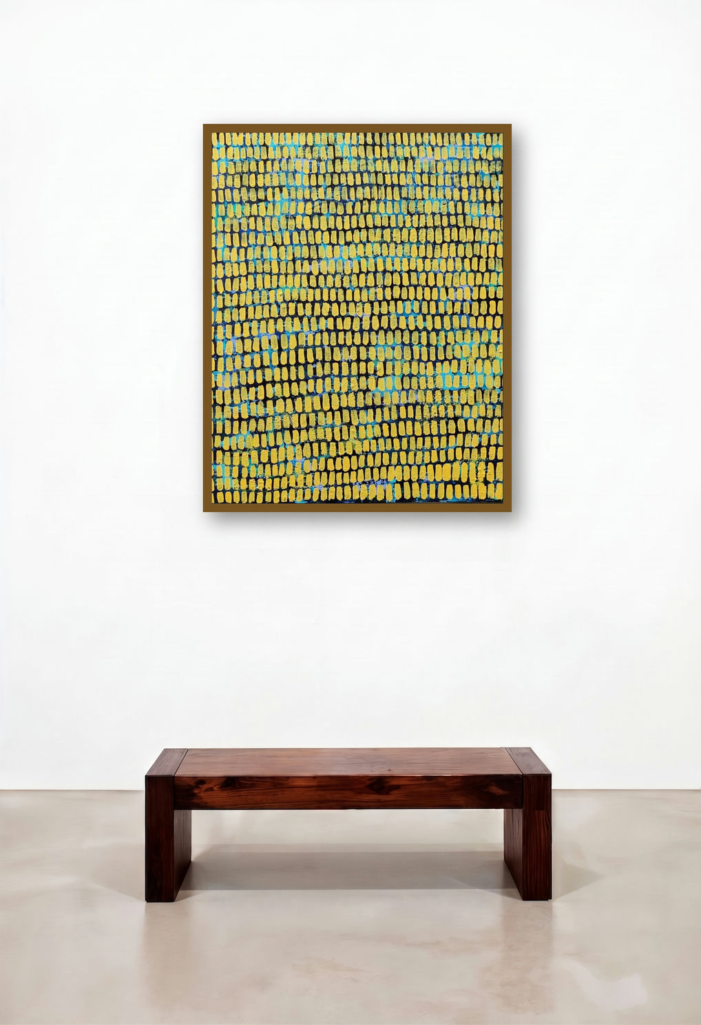 Stand Together (Golden Grid) by artist Ketki Fadnis displayed in a Elegant Penthouse