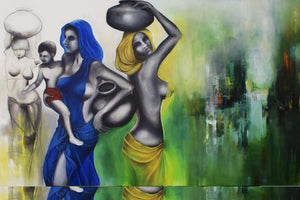Staring Into The Void 6 (Liquid Lifeline) by Tejinder Ladi Singh, Original Mixed Media Nude Painting on Canvas, X-Large Horizontal Wall Art