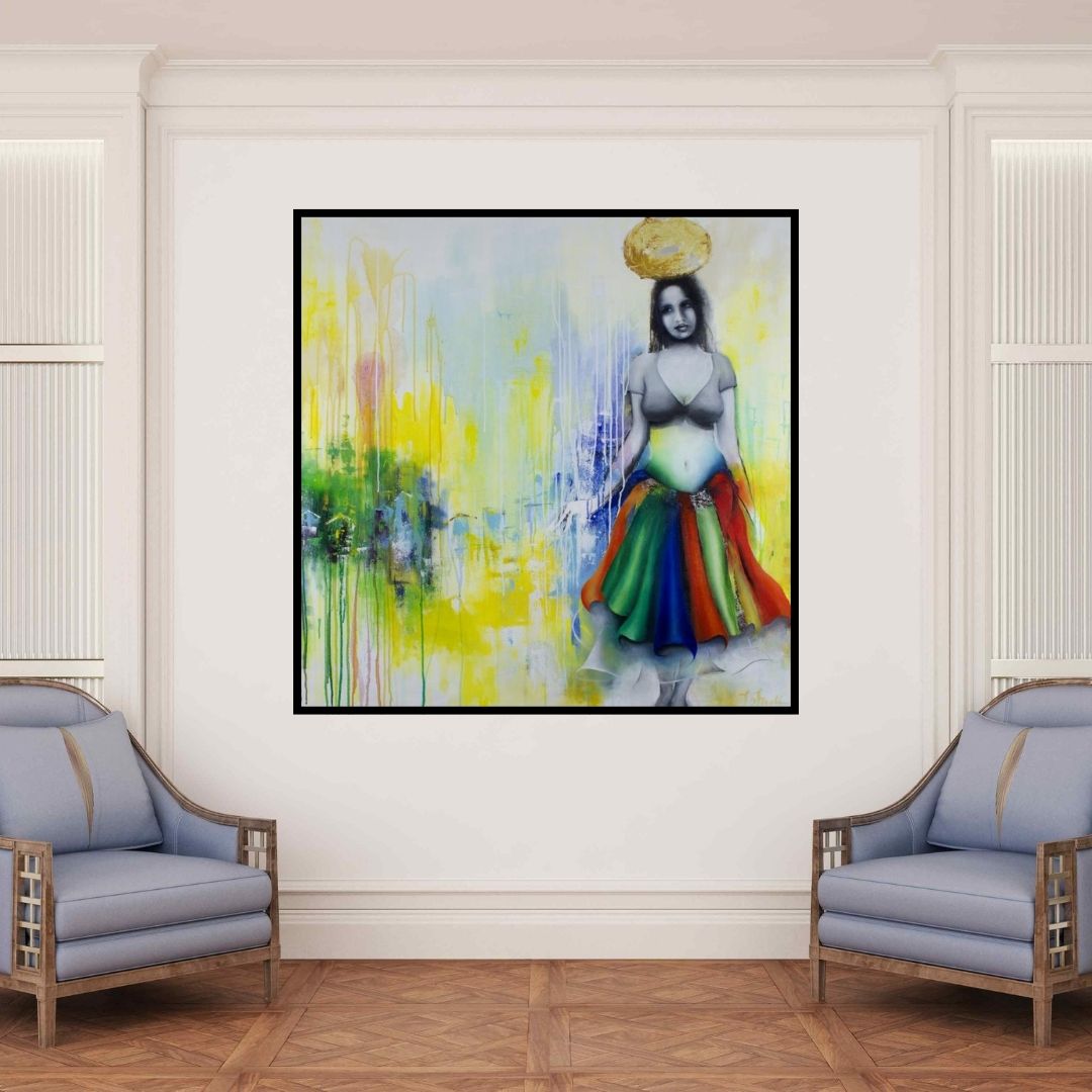 In-situ view of Tejinder Ladi Singh's 'Staring Into The Void 5 (Glimpses of the Abyss)' painting in a room