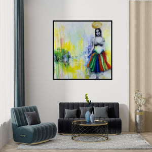 Preview of 'Staring Into The Void 5 (Glimpses of the Abyss)' Painting by Tejinder Ladi Singh shown on a wall in a furnished room.