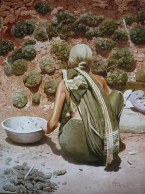 Still Life 2 (Dignity of Labor) by Raghunath Sahoo, Original Watercolor Figurative Painting on Paper, Medium Vertical Wall Art
