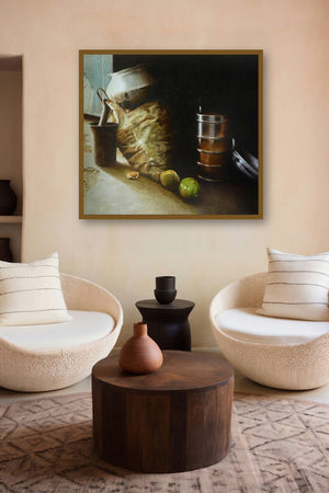 Still Life 3 (Everyday Echoes) by artist Raghunath Sahoo displayed in a Minimalist gallery
