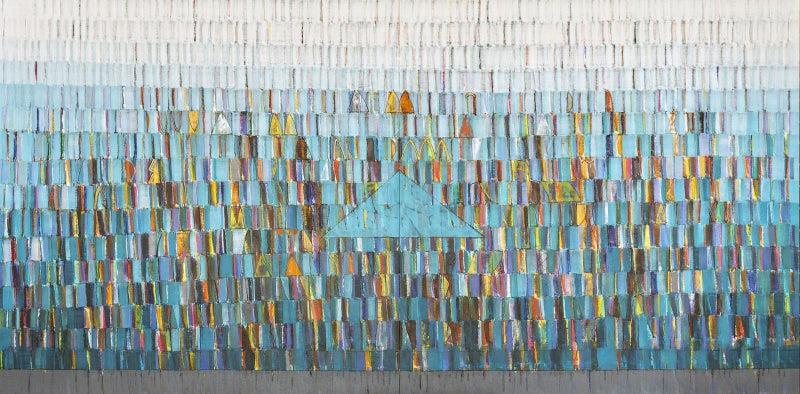 Stilness Within' abstract acrylic painting by artist Sanjay Tikkal, 60x120 inch, on canvas