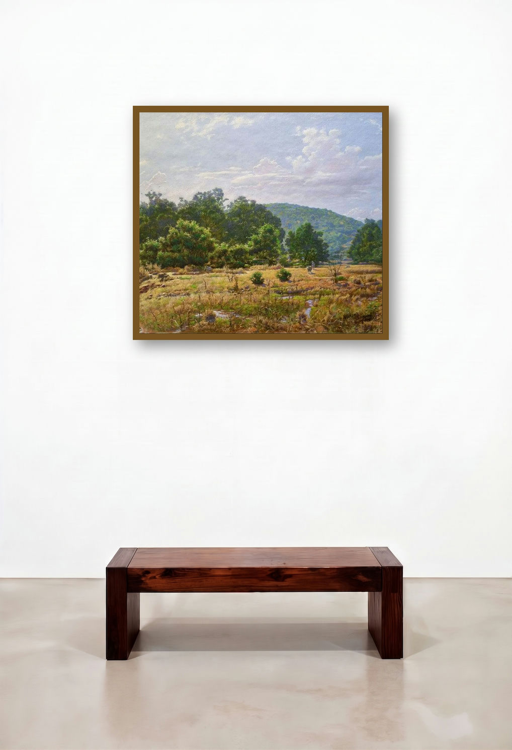 Stream Side by artist Sanjay Sarfare displayed in a Transitional Living Room