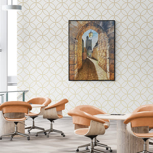 Preview of 'Street Stone (Gateway to the Past)' Painting by Dhirendra Mandge shown on a wall in a furnished room.