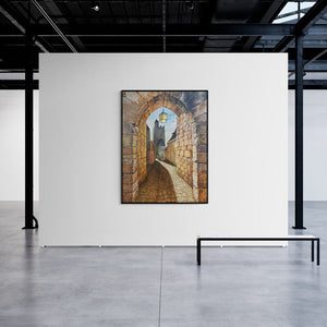 In-situ view of Dhirendra Mandge's 'Street Stone (Gateway to the Past)' painting in a room